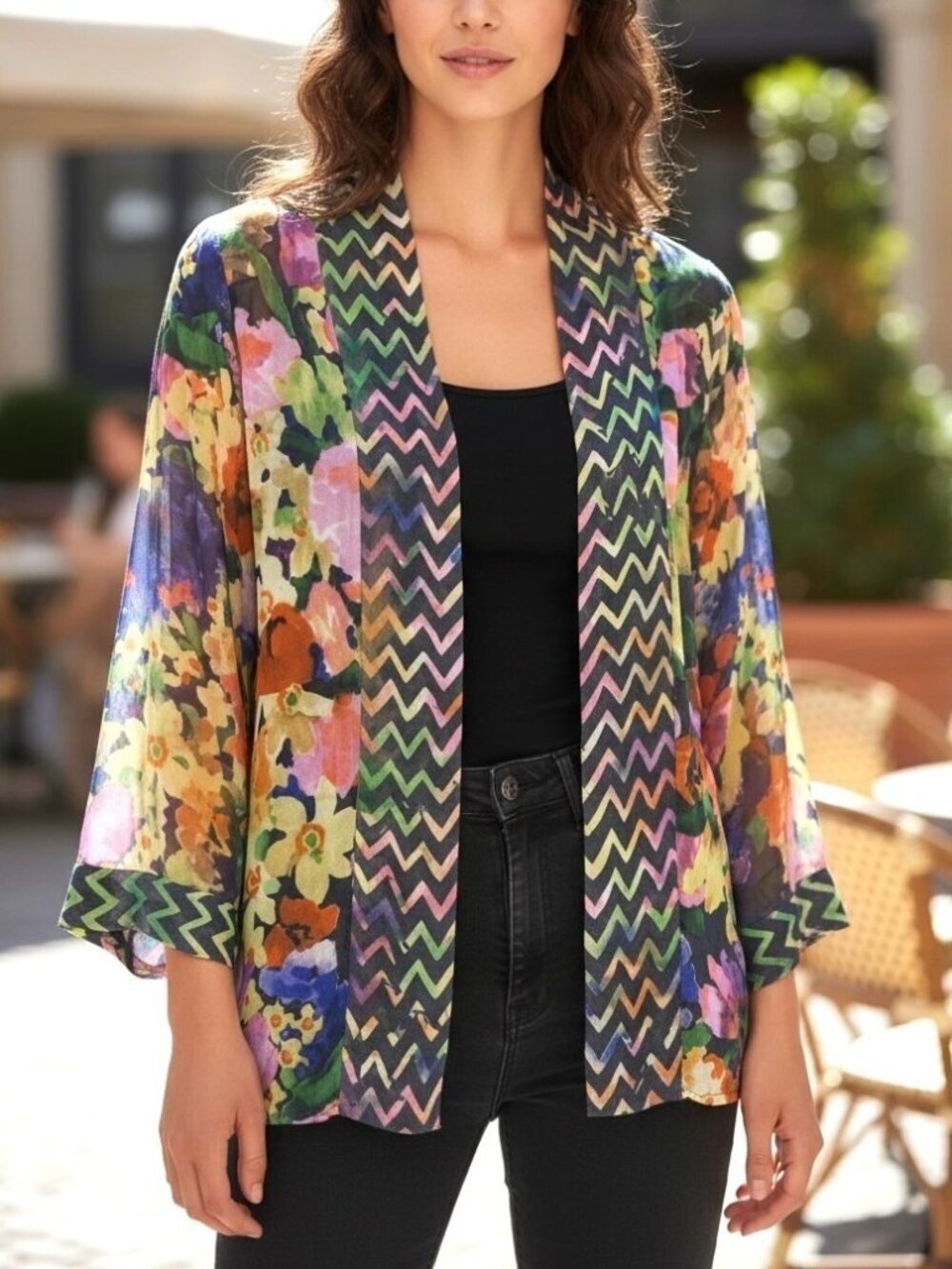 Vintage Casual Studio Sheer Floral Rayon Kimono Cardigan Jacket Topper Size M